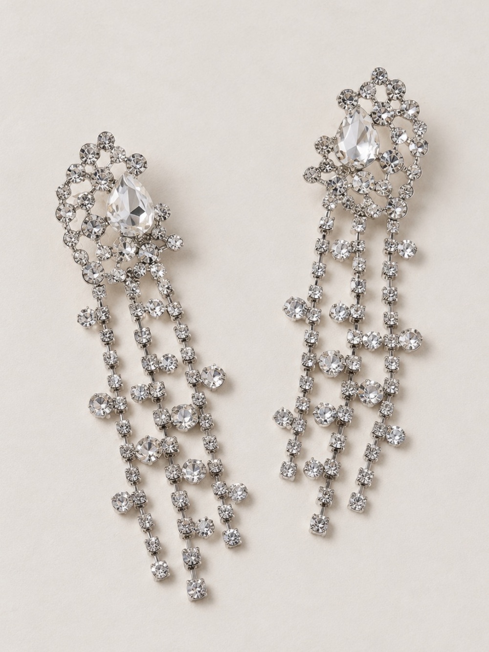 New! Silver Rhinestone Chandelier Drop Earrings NWOT